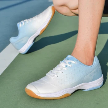 Големият размер Мъжки спортни обувки за бадминтон, тенис на маса, небесносин, дамски спортни волейболен обувки, маратонки за тенис на маса M520