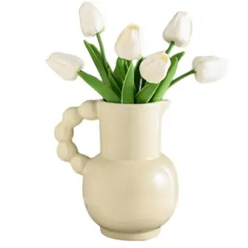 Голяма керамична ваза Керамична ваза за цветя с дръжка на масата в минималистичен стил, Очарователна ваза Луксозни декоративни орнаменти за