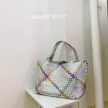Голяма Чанта Голям-Тоут 2023 Дамска Мода Ретро Цветни Тъкани Дизайн, Чантата През Рамо, Ежедневни Универсална Чанта За Пазаруване В Крайградски Пътувания