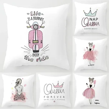 Горещи калъфи за възглавници Pink Girl в скандинавски стил, украса на детската стая, Калъфка с принтом Еднорог и зайче, Комплект спално бельо за дома, възглавници Cojine