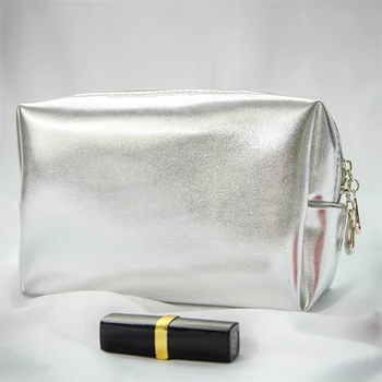 Дамски Водоустойчив Пътна косметичка, многофункционални Сребърни чанта за съхранение на Преносим Организаторите за тоалетни принадлежности, изкуствена кожа, седалките за грим