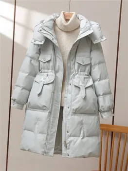 Дамски дълъг naka яке, Нов всекидневен стил, с дебели топли якета на бял утином топола, есенно-зимни палта и паркове, дамски връхни дрехи A136