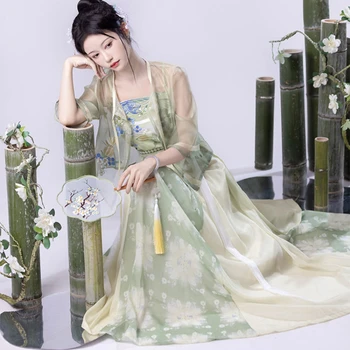 Дамски комплекти китайските традиционни рокли Hanfu Летни Елегантни рокли принцеса с бродерия за народни танци Sweet Lady Костюми за cosplay