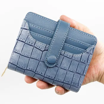 Дамски къси портфейли в каменна ивица, висококачествен държач за карти, Класически женски портфейл с цип за момичета cartera чантата си жена