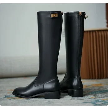 Дамски обувки от естествена кожа, водоустойчив престрелки обувки, есенни и зимни ботуши до коляното, женски удобни ботильоны, Обувки Q8855