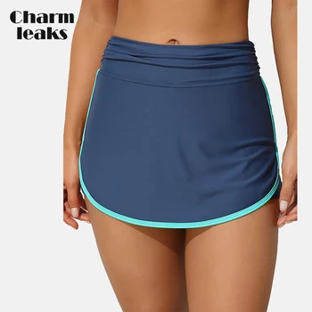 Дамски плувни поли Charmleaks, вградени Плувни шорти с висока талия и гофрированным колан, Долната част на Танкини