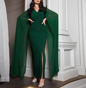 Дамски рокли от известни личности от Саудитска Арабия с V-образно деколте, в сгъвката на ROSELLA дължина до пода и дълги ръкави-накидками за бала