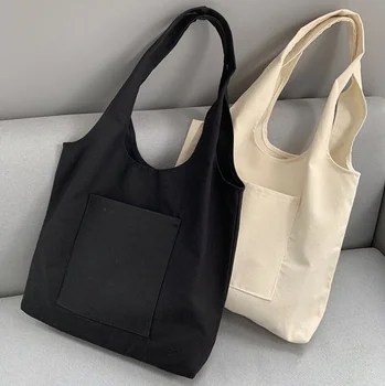 Дамски холщовая чанта през рамо, ежедневна чанта за еднократна употреба, за многократна употреба Еко-сгъваеми студентски торбички за пазаруване и пътуване, плажни чанти-тоут