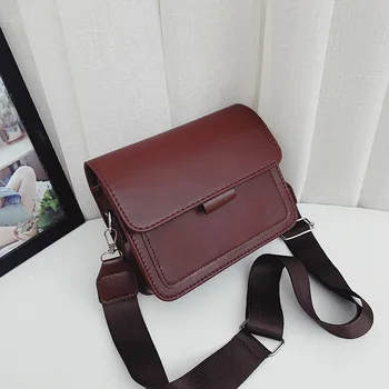Дамски чанта през рамо, нова малка квадратна чанта, модни и ежедневни проста чанта с широк пагон, ретро чанта-месинджър с едно рамо