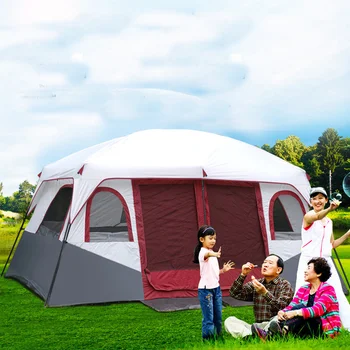 Двупластова водоустойчив сверхбольшая семейна палатка за къмпинг и партита на 6-12 души, голяма беседка