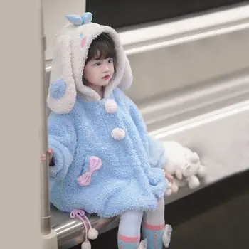 Девчачье сърцето на Kawai Аниме Sanrio Cinnamoroll Зимата Ново флисовое палто, скъпа яке-зарибяване с нагревателя за уши, подаръци за рожден ден за деца