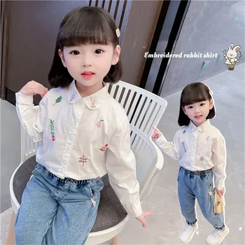 Детска блуза за момичета, яке, връхни дрехи 2023, Пролетно-есенна топ с принтом, Плажни ризи, Памучен дрехи за деца