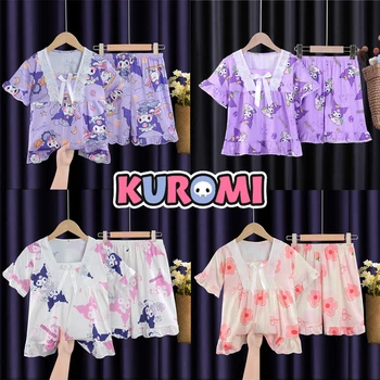 Детски комплект Sanrio Kuromi от 2 теми, дрехи за малките момичета с анимационни герои, Летни тениски, къси Панталони, костюми, Пижами за деца, Ежедневни спортни тениски