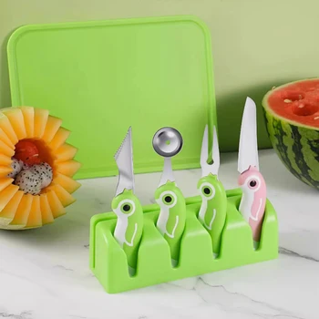 Детски комплект ножове за плодове, творчески нож за рязане на топки от неръждаема стомана, лъжица за зачерпывания топки за диня с вилица за плодове