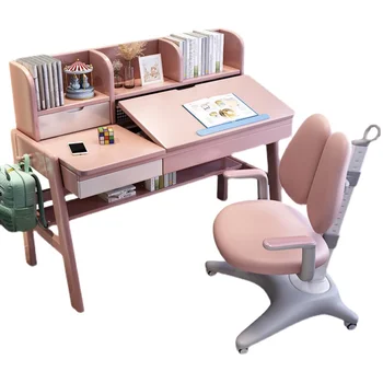 Детски модул за обучение маса и комплект столове може да се повиши, за да пишат бюро от масивно дърво за учениците в началното училище у дома.