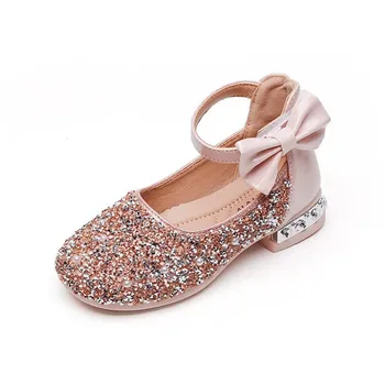 детски обувки с кристали, римски обувки, Фини обувки на принцесата с лък за момичета, бродирани с пайети, 2023, пролетни нови детски обувки за танци, представяне