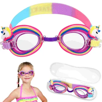 Детски очила за плуване, без замъгляване, детски очила за плуване с анимационни единорогом за деца, очила за плуване с анимационни единорогом за деца