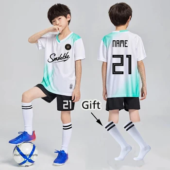Детски футболни ризи, изработени по поръчка на футболни тениски за момчета, костюм от полиестер, студентска футболна форма, дишащи футболни комплекти, униформи