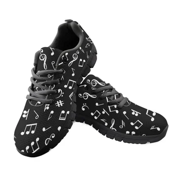 Дизайнерски ежедневни обувки за мъже и жени, черни музикални ноти, 3D принт, маратонки дантела, туристическите обувки, мъжки спортни маратонки за бягане
