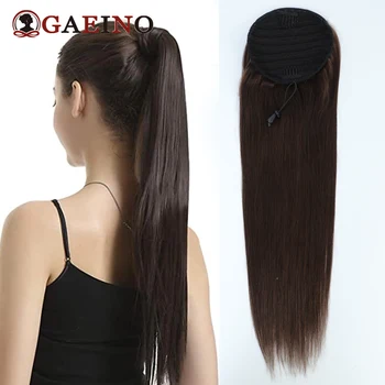 Директен шнур за удължаване на косата във формата на конска опашка коси, каштаново-кафява естествена коса, коси, конски опашки, 14-28 инча
