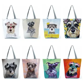 Директна доставка, чанти с шарени кучета шнауцера за жени, ежедневни чанти за пазаруване, дамски корея чанта-тоут голям капацитет