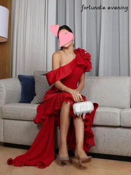 Добър вечер, Елегантна Реколта Секси Червена русалка с рюшами на едно рамо, рокля за бала по поръчка, Вечерни рокли за партита