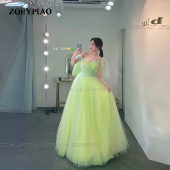 Дълги рокли за абитуриентски бал от луминесцентно зелено тюл в Корейски стил, вечерни рокли с дължина до пода рокля за сватбени партита, вечерни елегантни рокли