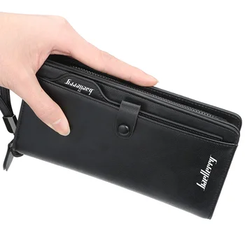Дълъг мъжки портфейл, кожена клатч-органайзер голям капацитет, чанта за мобилен телефон с цип, мъжки бизнес идентификатор, притежател на кредитна карта, мъжки портфейл