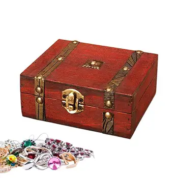 Дървена кутия за съхранение на Ретро Дървена кутия за съхранение с катарама Кутия за бижута за помещения За безопасно съхранение на обици играчки, бижута документи