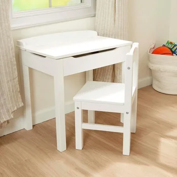 Дървена маса и стол с повдигане на плота - Бяло, детска масичка, детско обзавеждане е безплатно