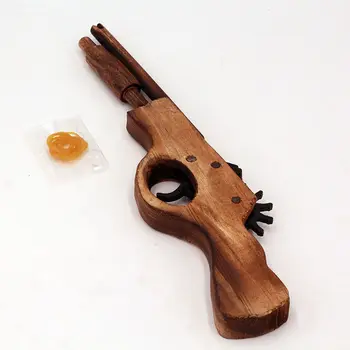 Дървени пистолет за игри на открито, кожени пистолети ръчно изработени, Малки Двуствольные дървени пистолети, Дървени пистолети, традиционни играчки за деца