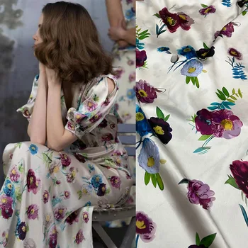 Европейската и американската ръчно рисувана с флорални принтом, имитирующая коприна атласную плат за женски рокли, блузи, ръчно изработени, плат за шиене със собствените си ръце