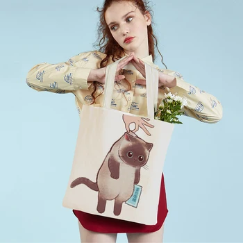 Ежедневни дамски чанта за пазаруване с забавни анимационни котка, двустранен, с хубав принтом под формата на животни, множество холщовая дамска чанта-тоут за деца