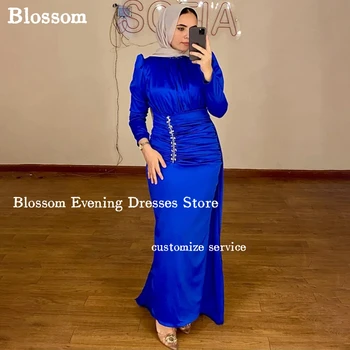 Елегантни мюсюлмански вечерни рокли на русалка с дълги ръкави, расшитыми мъниста, гланцово атласное рокля за абитуриентски бал с рюшами, саудовское вечерна рокля