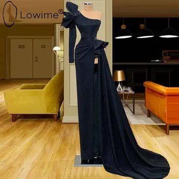 Елегантни Черни директни вечерни рокли с едно рамо 2021 година, прости вечерни рокли с висока цепка, официалната дамски дрехи