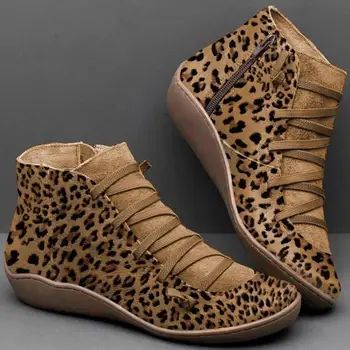 Есенно-зимни дамски ежедневни обувки със страничен цип, ежедневни обувки на равна подметка, топло модни дамски кожени обувки на равна подметка, разпродажба