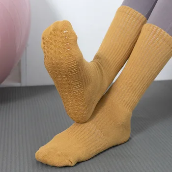 Есенно-зимни дебели спортни чорапи за фитнес, памучни силиконови нескользящие чорапи до средата на прасците, чорапи за йога, пилатес, чорапи за дансинга на закрито