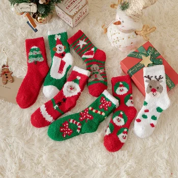 Есенно-зимни дебели топлите коралови кадифени чорапи за жените, коледни Японски домашни чорапи по пода