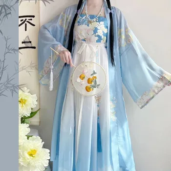 Жена китайското рокля Ханфу, ретро Традиционен костюм за cosplay, рокля Дама Феи с флорални принтом, народни танци принцеса на Династия Тан