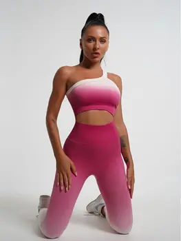 Женски костюм за йога от 2 теми 2023, модни безшевни кухи дишащи панталони за спорт и фитнес център с дълги ръкави за бягане
