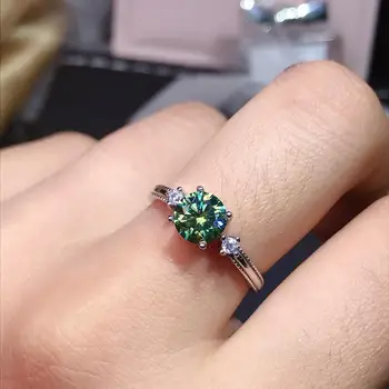 Женски пръстен HOYON с блестящ диамантен пръстен, годежен пръстен с диамант зелен цвят, Регулируем пръстен от сребро 925 проба, 1 карата, Модни проста украса
