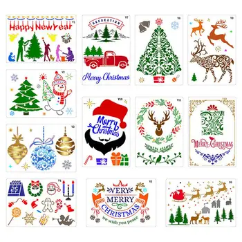За многократна употреба Коледни Шаблони, Шаблони За Означения Шаблон Шаблон За Направата на Картички Зимна Почивка САМ Декор 12шт Набор от Шаблони За Рисуване