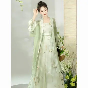 Зелена женствена рокля Hanfu в стил Тан в традиционен китайски женски старинен стил за всеки ден през лятото