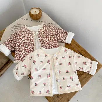 Зимата ново памучно палто за момичета 0-3 години, бебета и деца, утолщенное памучно палто-жилетка с кружевными фрагменти и дълги ръкави на заколках