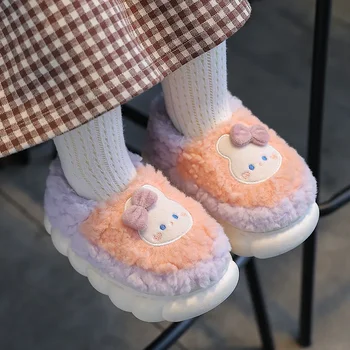 Зимни детски памучни чехли и чанта за момчета и момичета с топла и кадифена платформа, памучен обувки от картун 