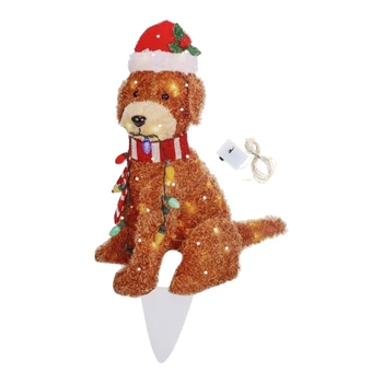 Златни празнични светлини 35x16 см, Коледно led осветление, декорация във формата на кученце-doodle с лъчезарен венец, декорация за градината на открито
