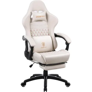 Игралното стол Dowinx с масаж лумбална опора, офис, компютърен стол в ретро стил от изкуствена кожа за киберспортивных геймъри