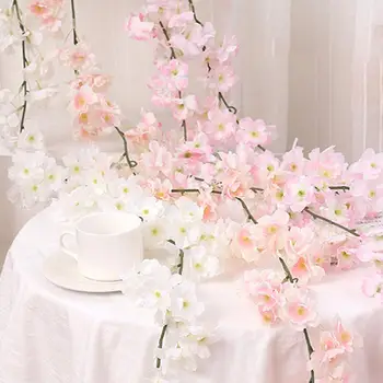 Изкуствена череша лоза с дължина 180 см, копринени цветя сакуры за сватбеното парти, декорация на тавана, изкуствена венец, арка от бръшлян, декор за парти със собствените си ръце