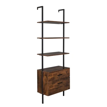 Индустриална bookshelf с дървени чекмеджета и матирана стомана, рамка, ретро /черен
