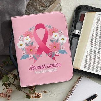 Информираността За Рака на гърдата Розово Модел Дамска Кожена Корица Библията Калъф Чанта За Носене Корица на Библията За Жените Библията Калъф За Носене 2023